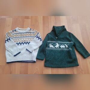 Cat & Jack Boys Size 12 Months Knit Sweater White Green Holiday Christmas Dinos